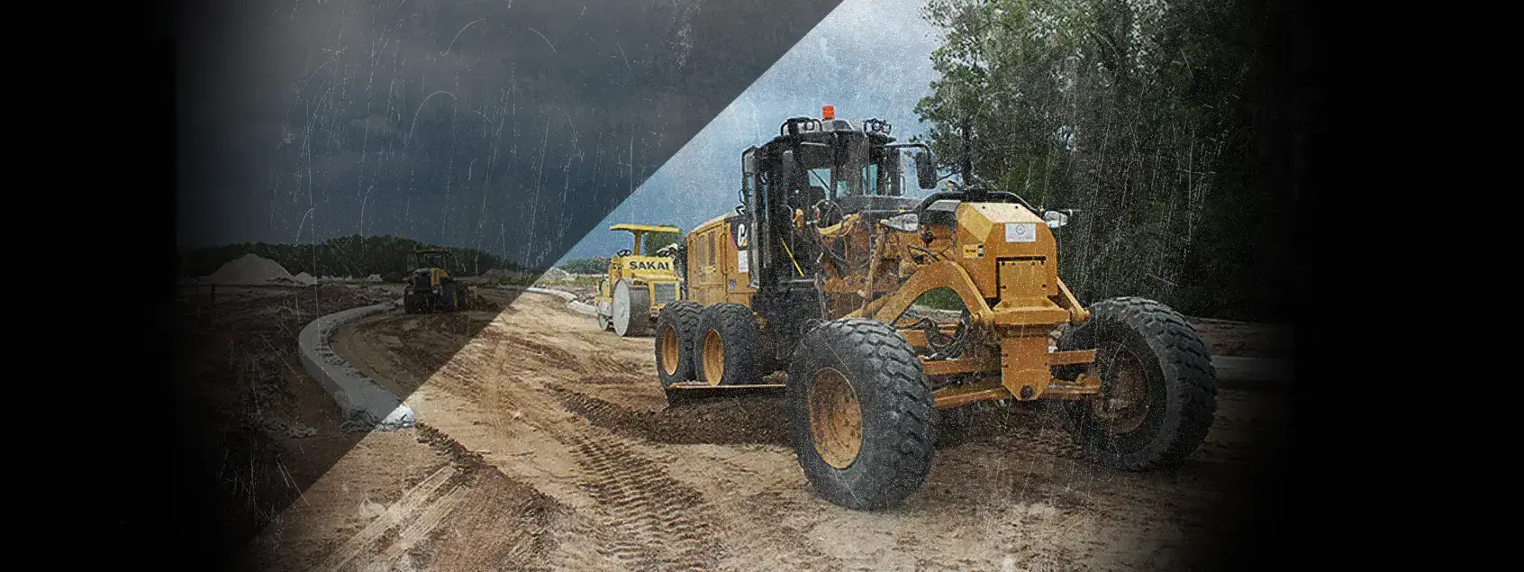 Ongrade motor grader and roller on a roadway grading project